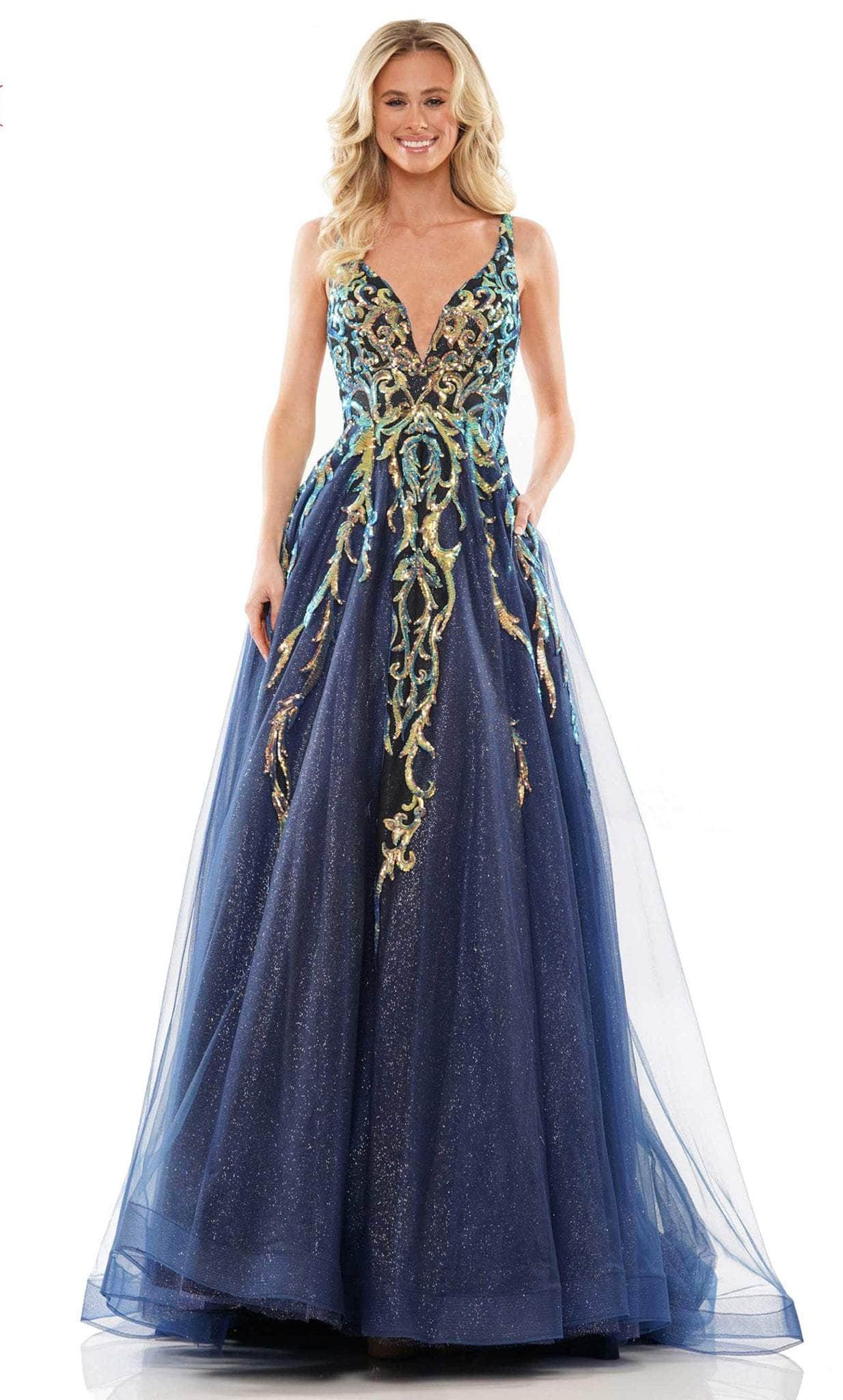 Colors Dress G1103 - V-Neck Semi-Ballgown 
