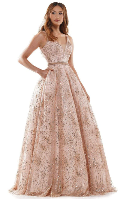Colors Dress - G942 V-Neck Glittering Ballgown Prom Dresses 2 / Rose Gold