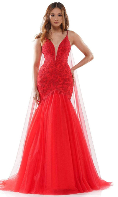 Colors Dress - G962 Shoulder Cape Mermaid Gown Prom Dresses 0 / Red