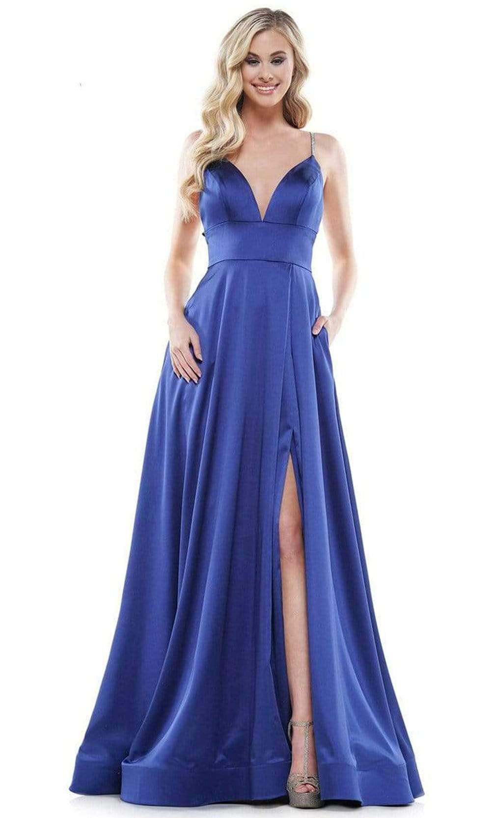 Colors Dress - G968 Strappy Satin A-Line Gown Prom Dresses