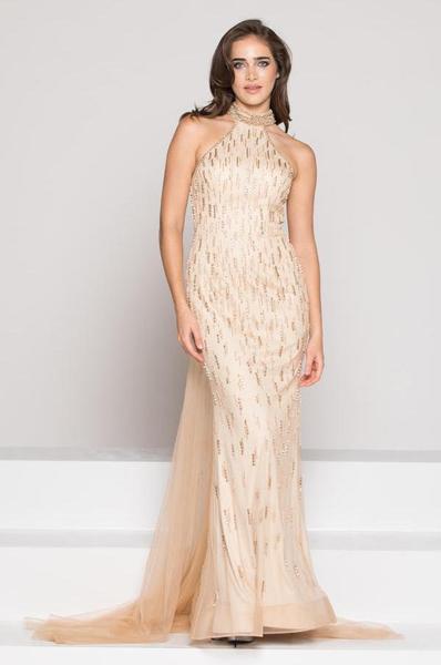 Colors Dress - High Halter Caped Panel Gown 1921 CCSALE 12 / Gold