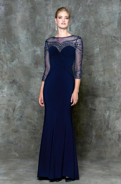 Colors Dress - Intricate Ruched Illusion Evening Dress G725 CCSALE 4 / Navy