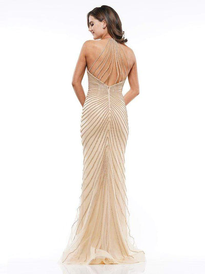 Colors Dress - J105 Beaded Deep V-neck Trumpet Dress Evening Dresses