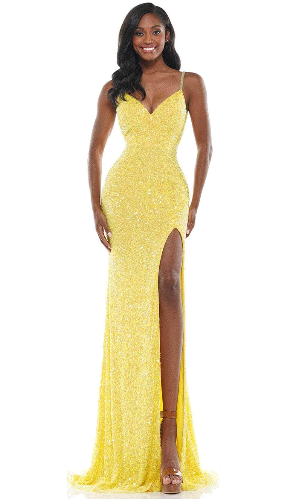 Colors Dress K101 - Shimmering V-neck Long Dress Special Occasion Dress 0 / Yellow