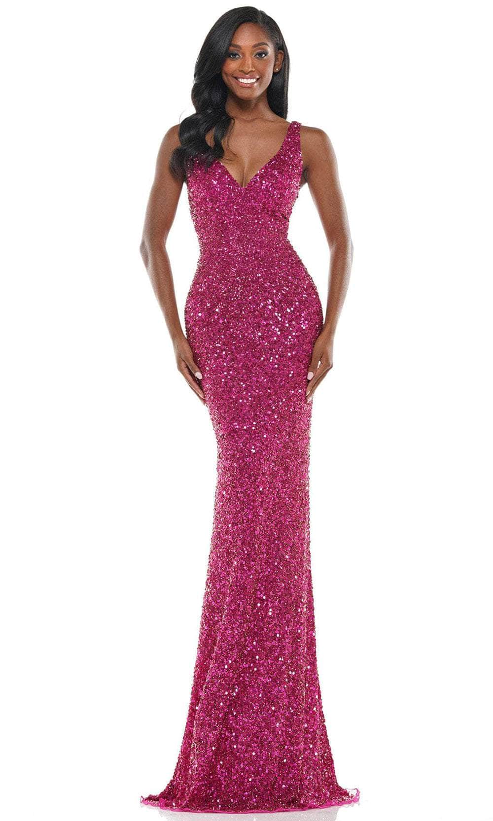 Colors Dress K103 - Sleeveless Sequin Prom Dress In Pink