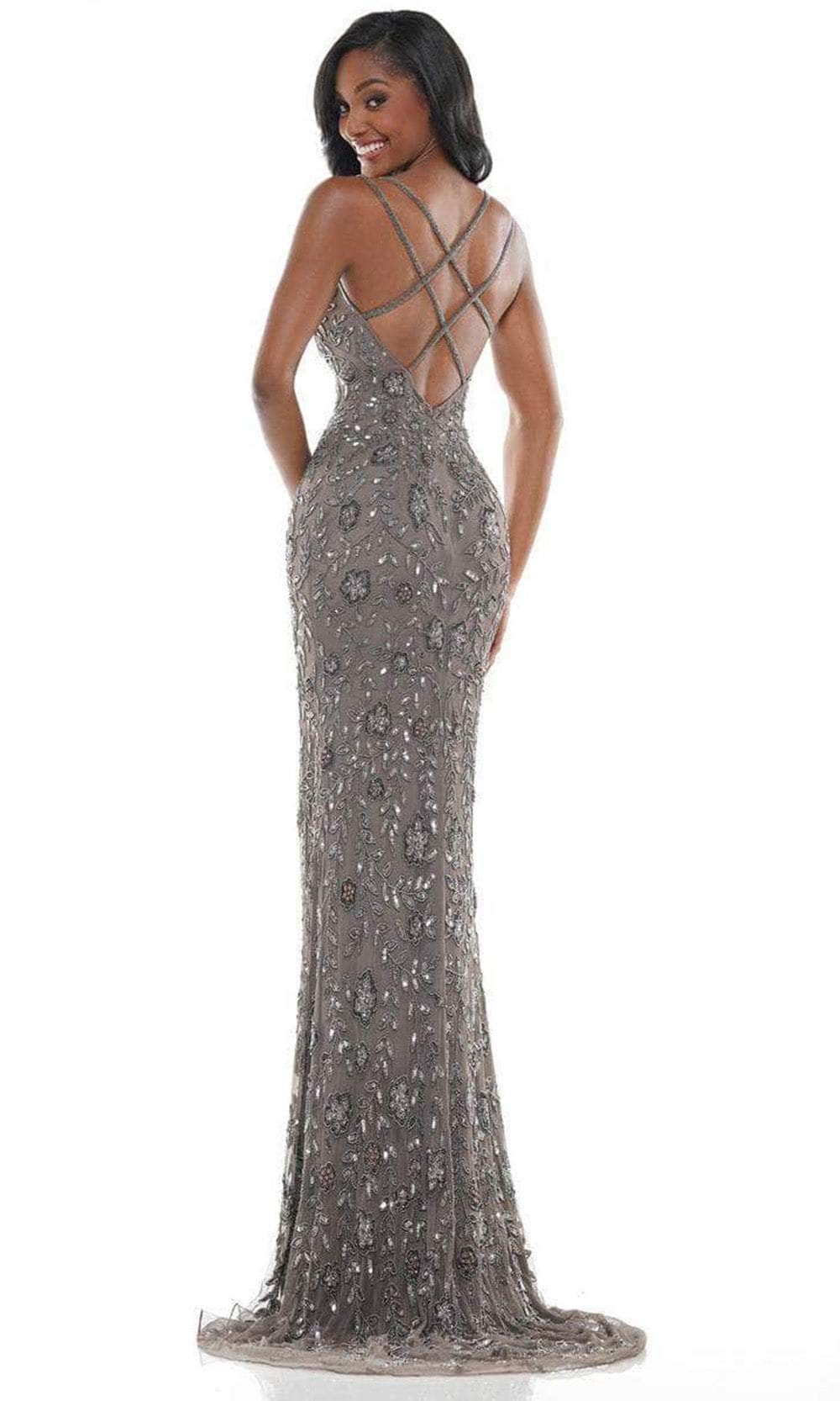 Colors Dress K115 - Embroidered Plunging V-neck Long Gown Prom Dresses
