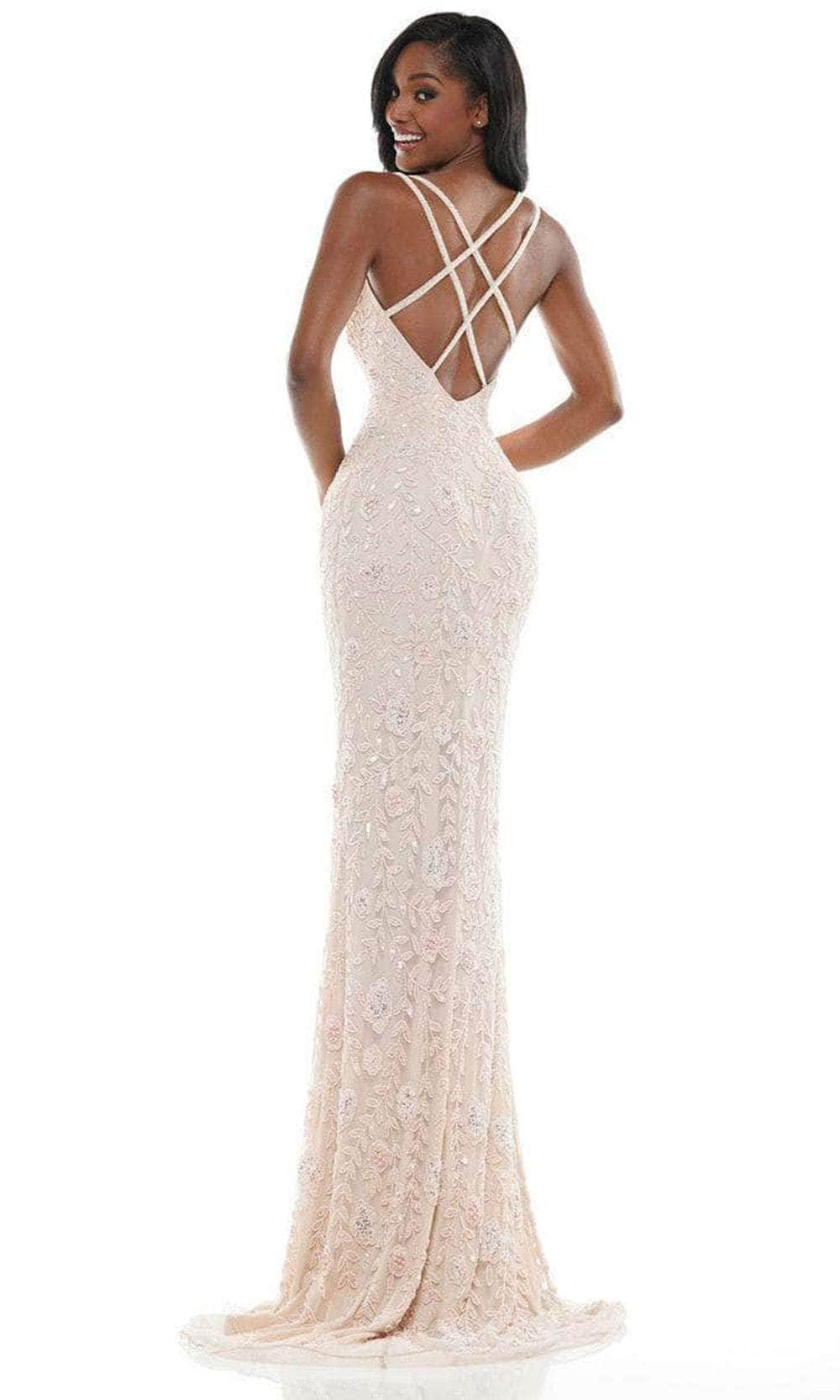Colors Dress K115 - Embroidered Plunging V-neck Long Gown Prom Dresses
