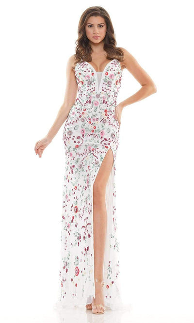Colors Dress - K117 Multicolor Floral Sequined Dress Prom Dresses 0 / White