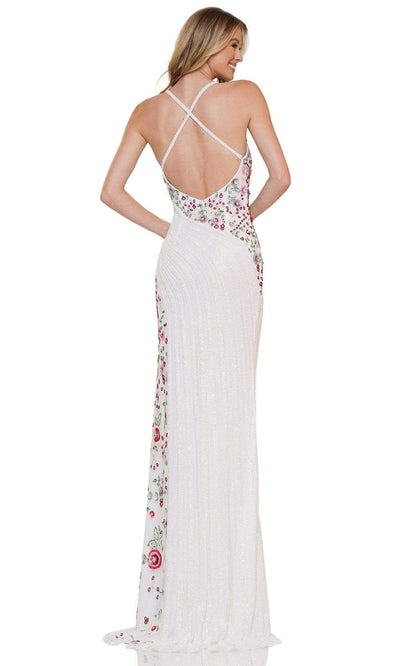 Colors Dress - K123 Floral Pattern Slit Column Gown Prom Dresses
