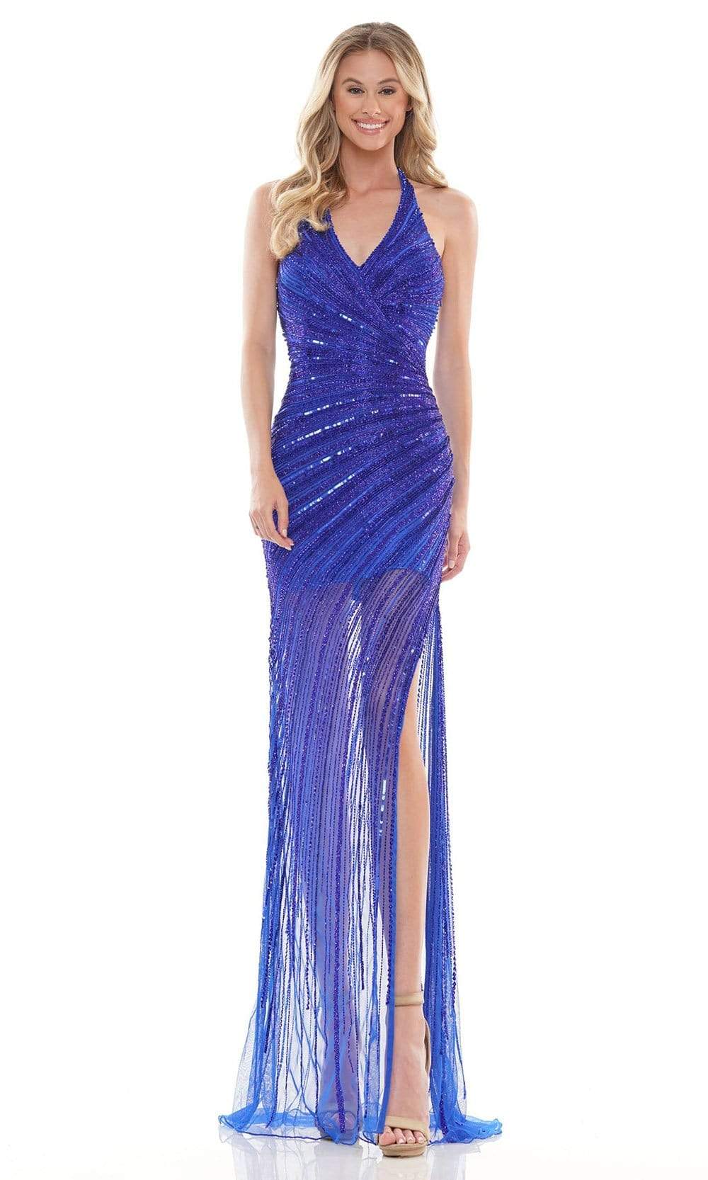 Colors Dress - K125 Embellished Allover See Through Gown Prom Dresses 0 / Royal