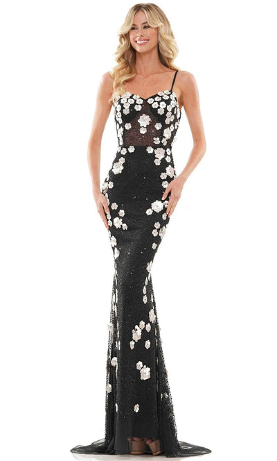 Colors Dress K135 - Floral Appliqued Prom Dress Special Occasion Dress 0 / Black