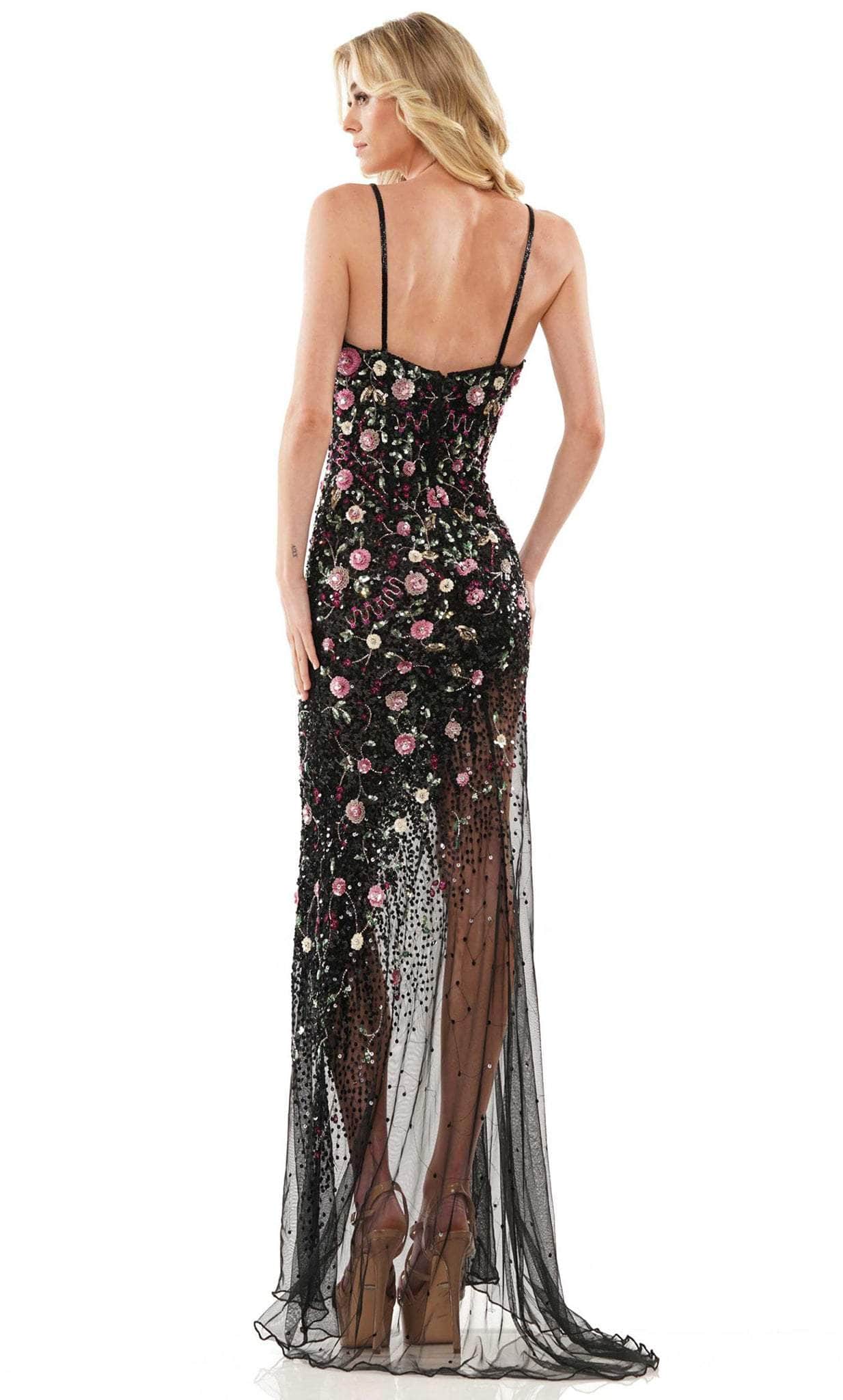 Colors Dress K137 - Floral Embellished V-Neck Prom Dress Special Occasion Dress