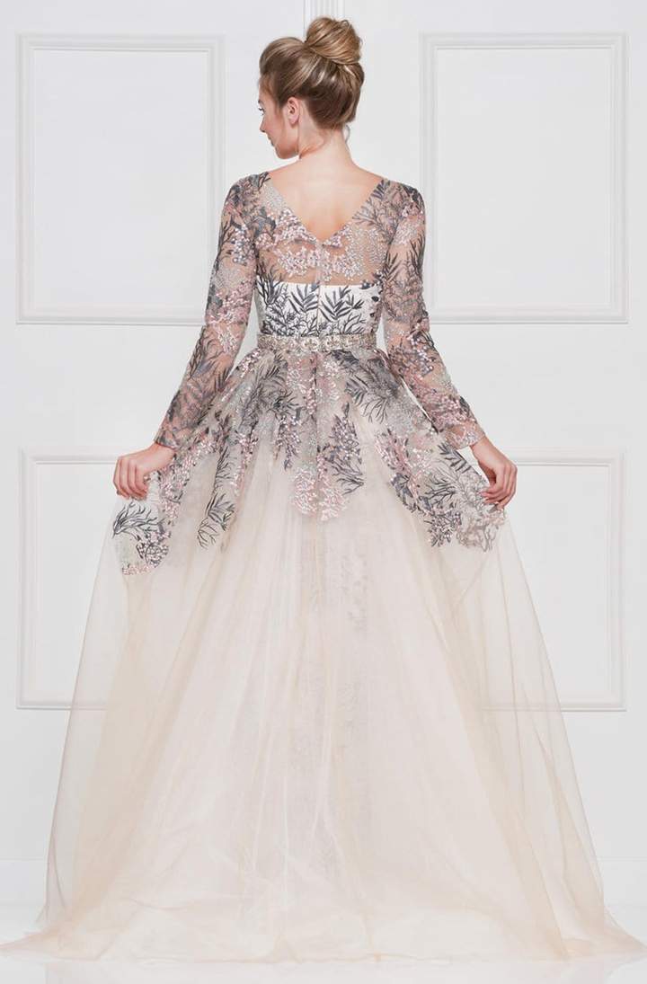 Colors Dress - Lace Sheath Long Sleeve Gown with Overskirt 1830SL CCSALE