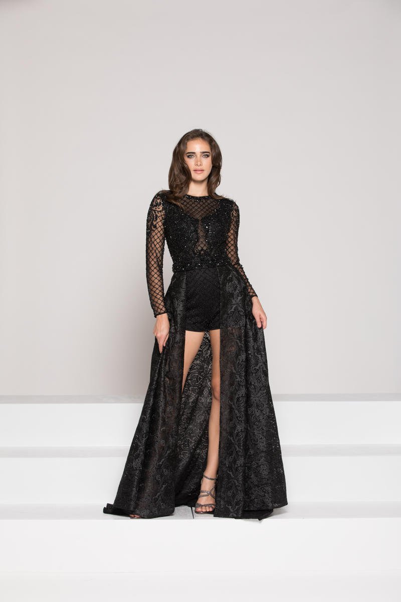 Colors Dress Long Sleeve Mesh Short Dress with Overskirt 1957 - 1 pc Black In Size 8 Available CCSALE 8 / Black
