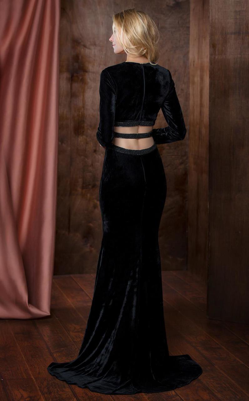 Colors Dress Plunging V-Neck Long Sleeve Velvet Gown CCSALE 8 / Burgundy