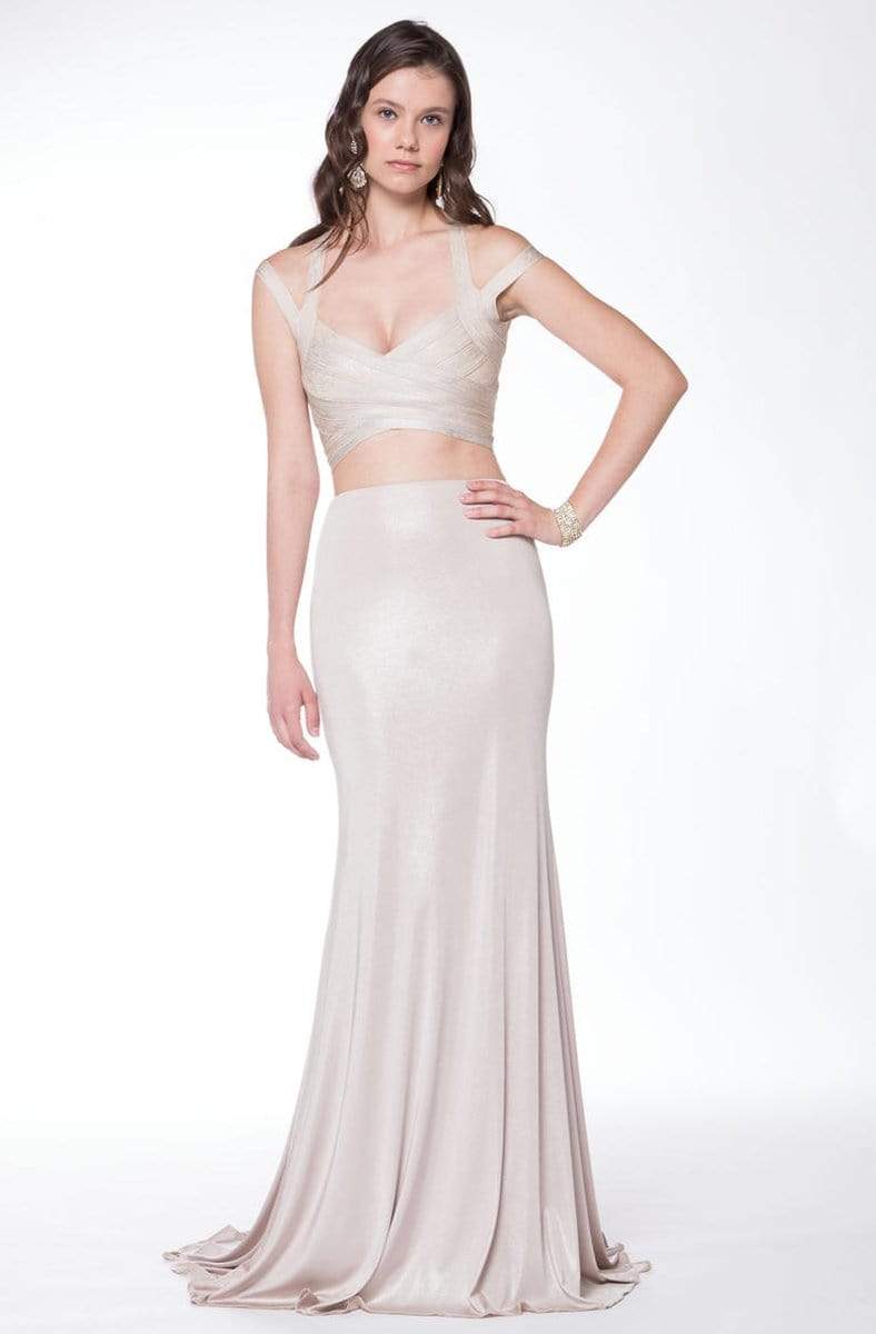 Colors Dress - Two Piece Bandage Long Dress 1732 - 2 pcs Champagne in Size 0 Available CCSALE 0 / Champagne