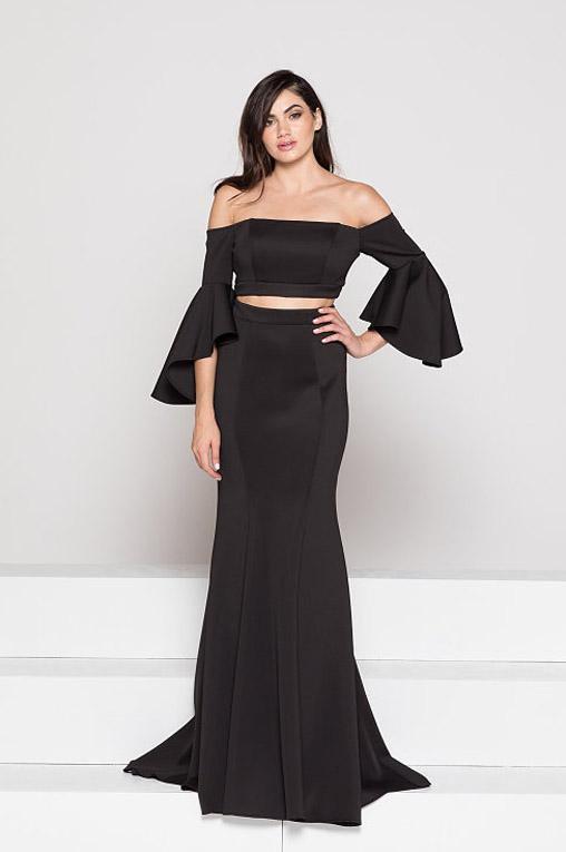 Colors Dress Two-Piece Off-Shoulder Flounce Gown 1928 CCSALE 12 / Royal