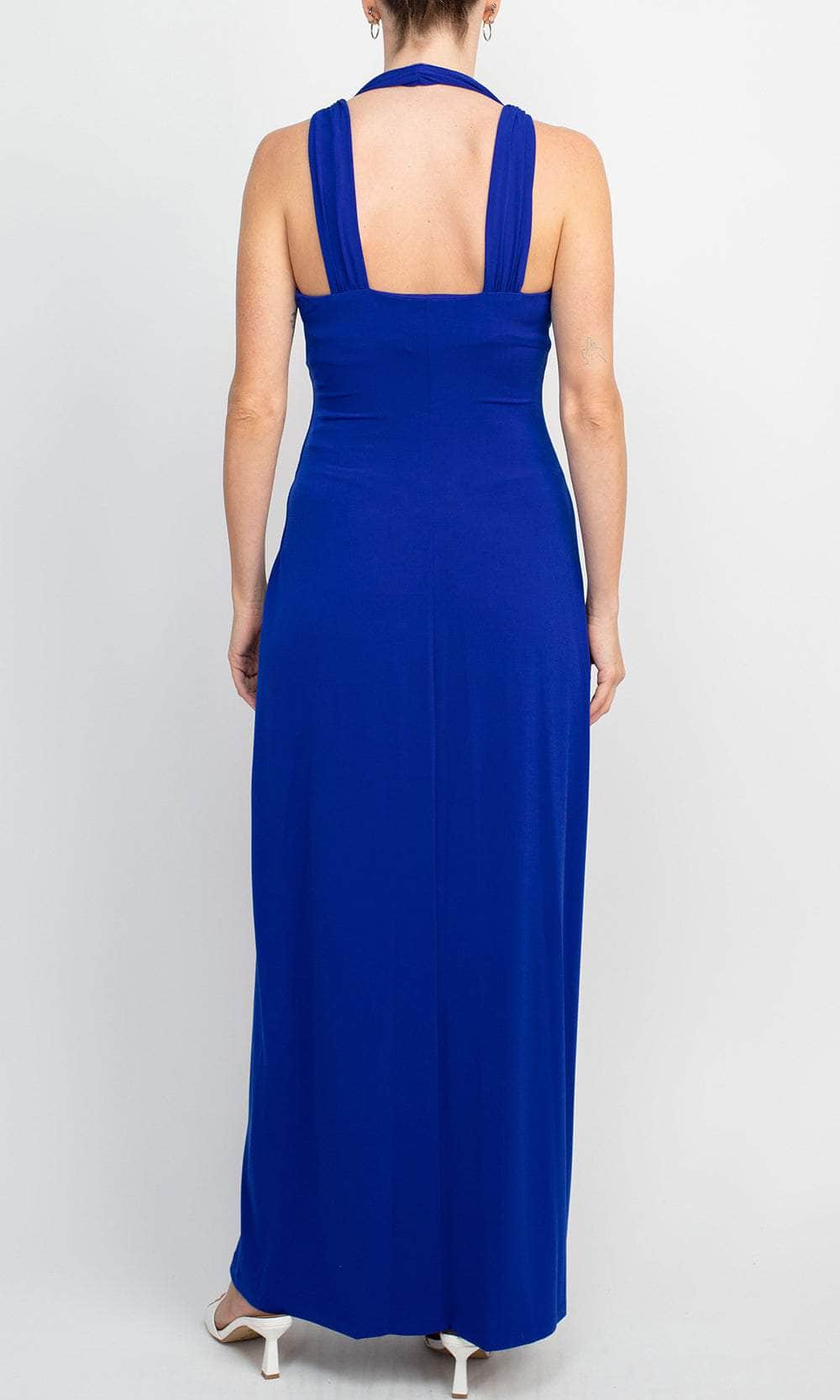 Connected Apparel Crossed Neck Sleeveless Jewelry Front Detail Ruched Empire Waist Solid Jersey Dress Black / 4 Connected Apparel Crossed Neck Sleeveless Jewelry Front Detail Ruched Empire Waist Solid Jersey Dress Black / 4