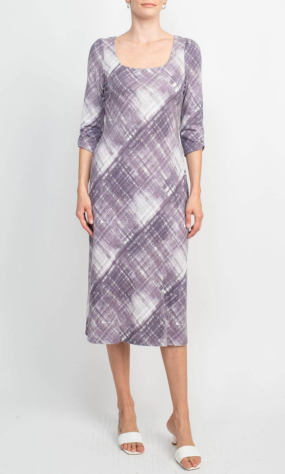 Connected Apparel TAZ82033 - Quarter Sleeve Multi Print Dress Semi Formal 4 / Dusty Lavender