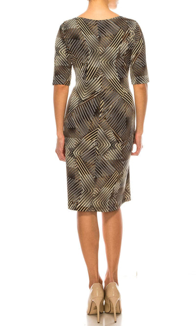 Connected Apparel TEA50751 - Geometric Print Ruched Short Dress Cocktail Dresses