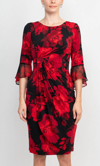 Connected Apparel TEZ57985 - Floral Printed Midi Sheath Dress Special Occasion Dress