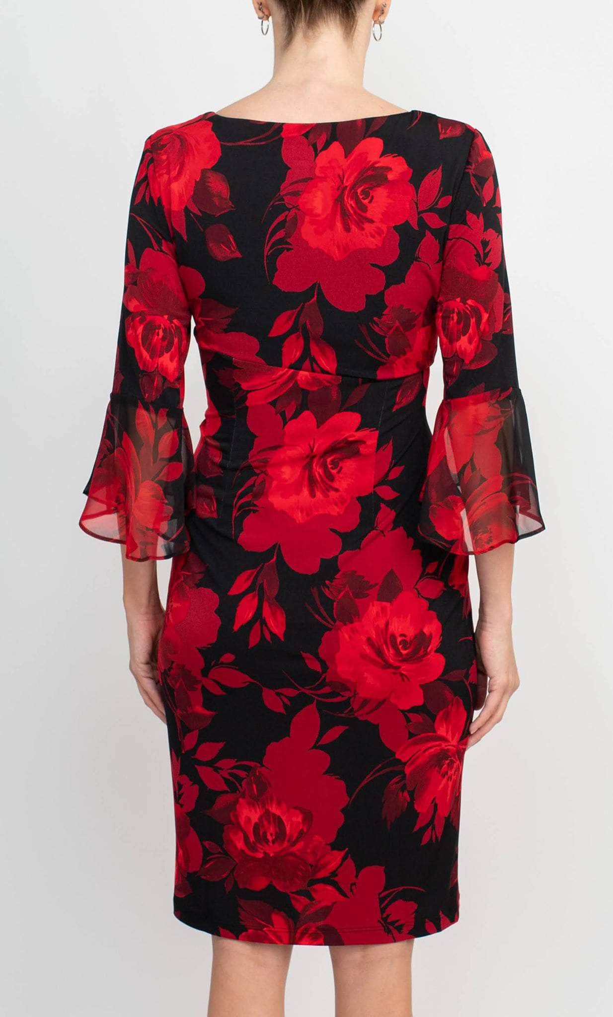 Connected Apparel TEZ57985 - Floral Printed Midi Sheath Dress Special Occasion Dress