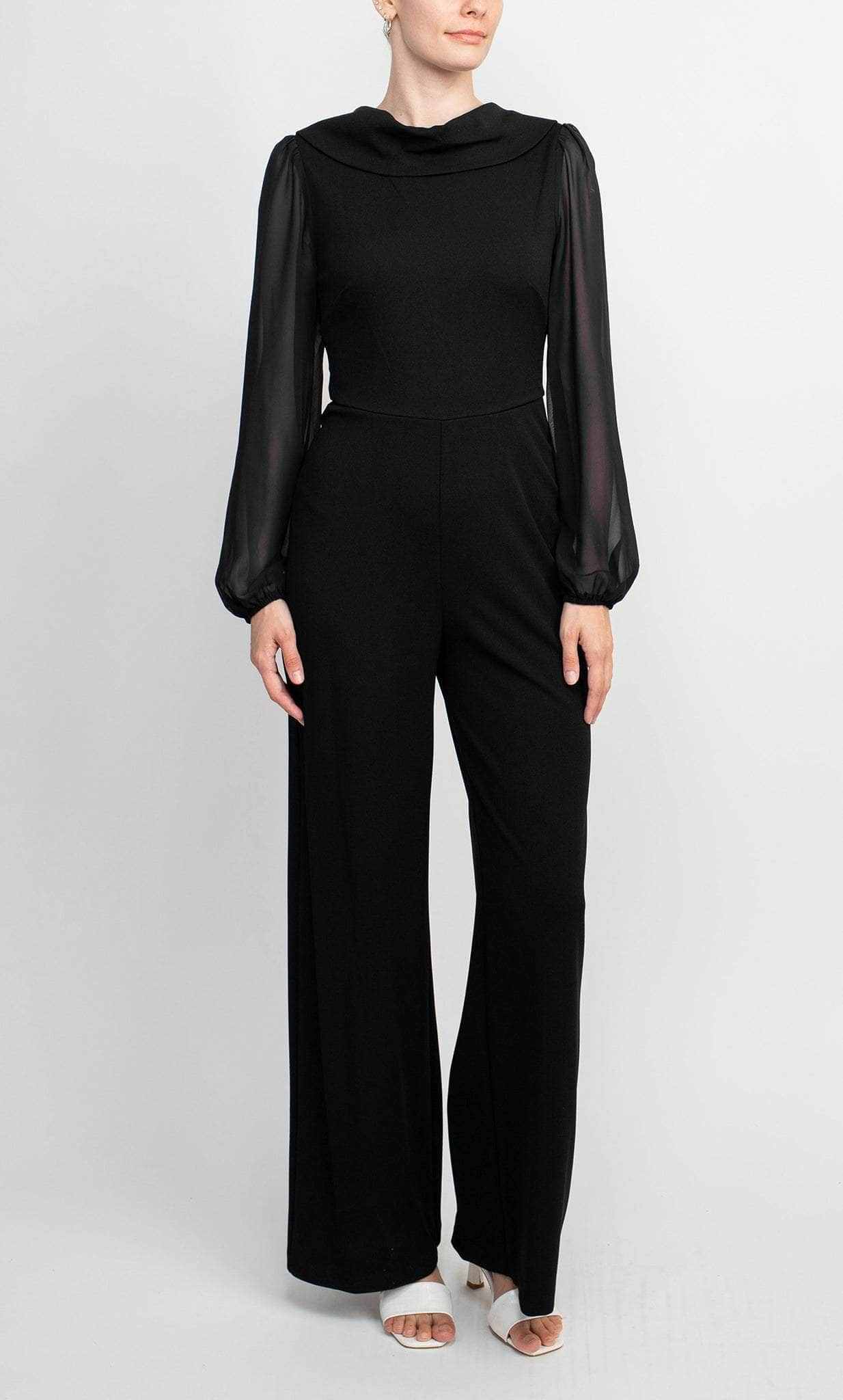 Connected Apparel TJE48312M1 - Sheer Bell Sleeve Jumpsuit Formal Pantsuits 10 / Black