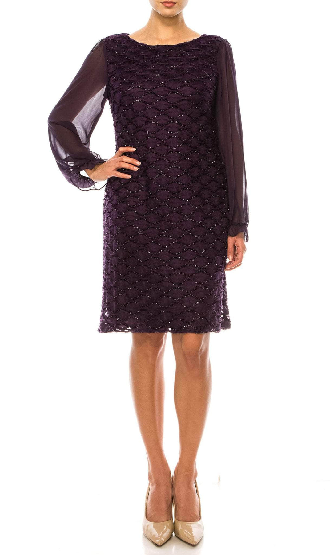 Connected Apparel TKH47900 - Short Mesh Sheath Dress - Chiffon, Long Sleeves, Beaded. Scale Patterned, Enclosed Back ADASA Connected Apparel TKH47900 - Short Mesh Sheath Dress - Chiffon, Long Sleeves, Beaded. Scale Patterned, Enclosed Back ADASA