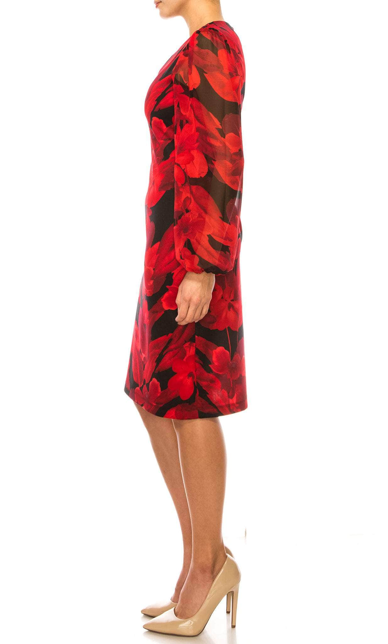 Connected Apparel TPN10681 - Floral Long Sleeves V Neck Dress Cocktail Dresses