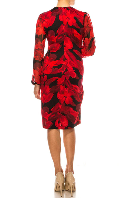 Connected Apparel TPN10681 - Floral Long Sleeves V Neck Dress Cocktail Dresses