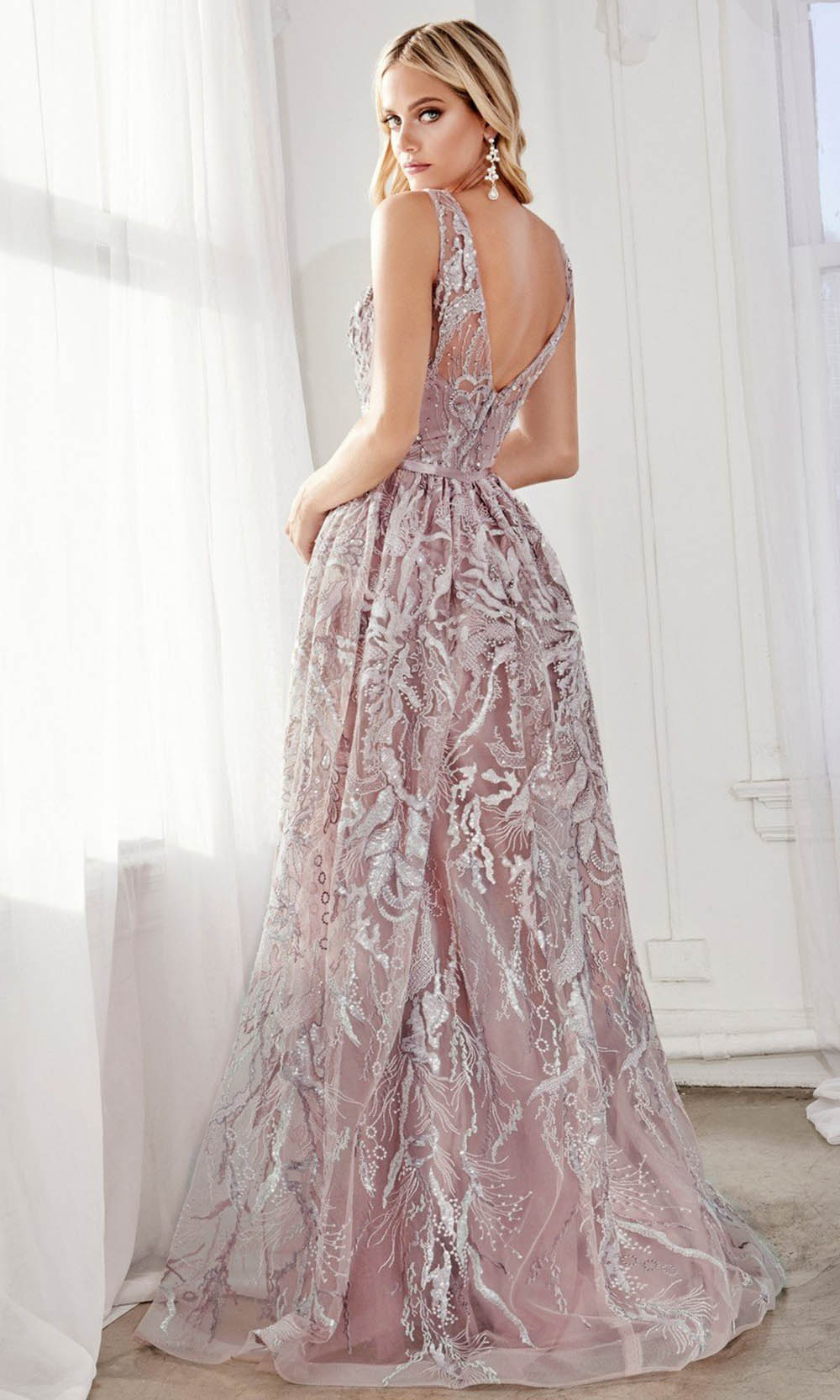 Cinderella Divine - CR852SC Jewel Neck A-line Lace Dress In Champagne