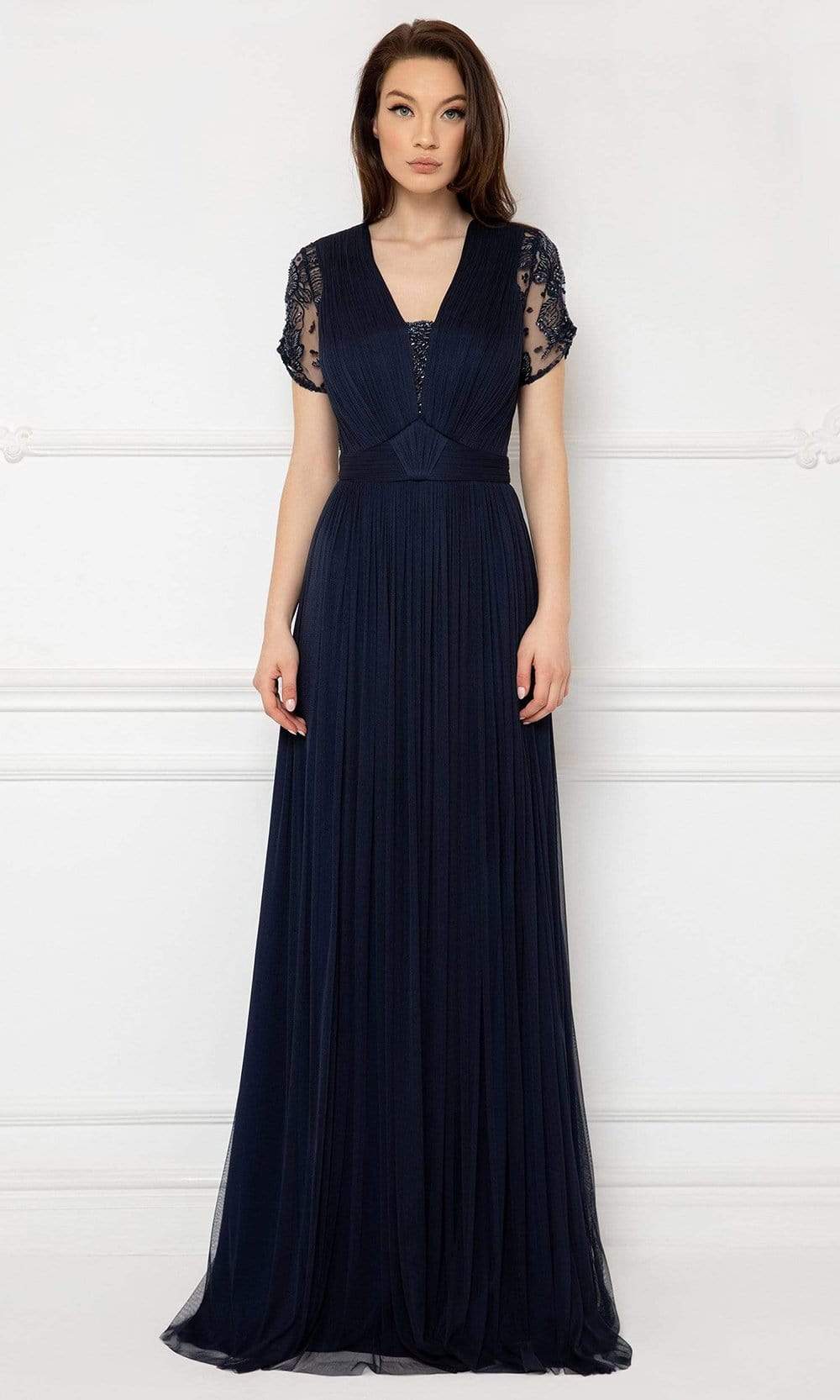 Cristallini - V-Neck Embellished A-Line Gown SKA991SC In Blue