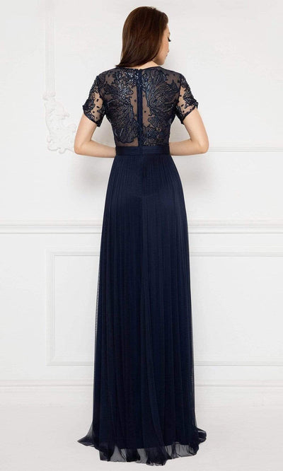Cristallini - V-Neck Embellished A-Line Gown SKA991SC In Blue