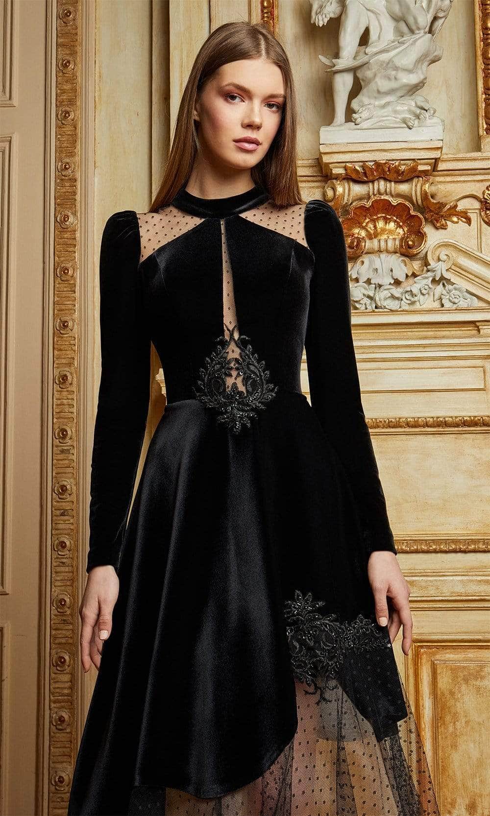 Cristallini SKA1113 - Velvet High Neck Evening Dress Evening Dresses 2XL / Black