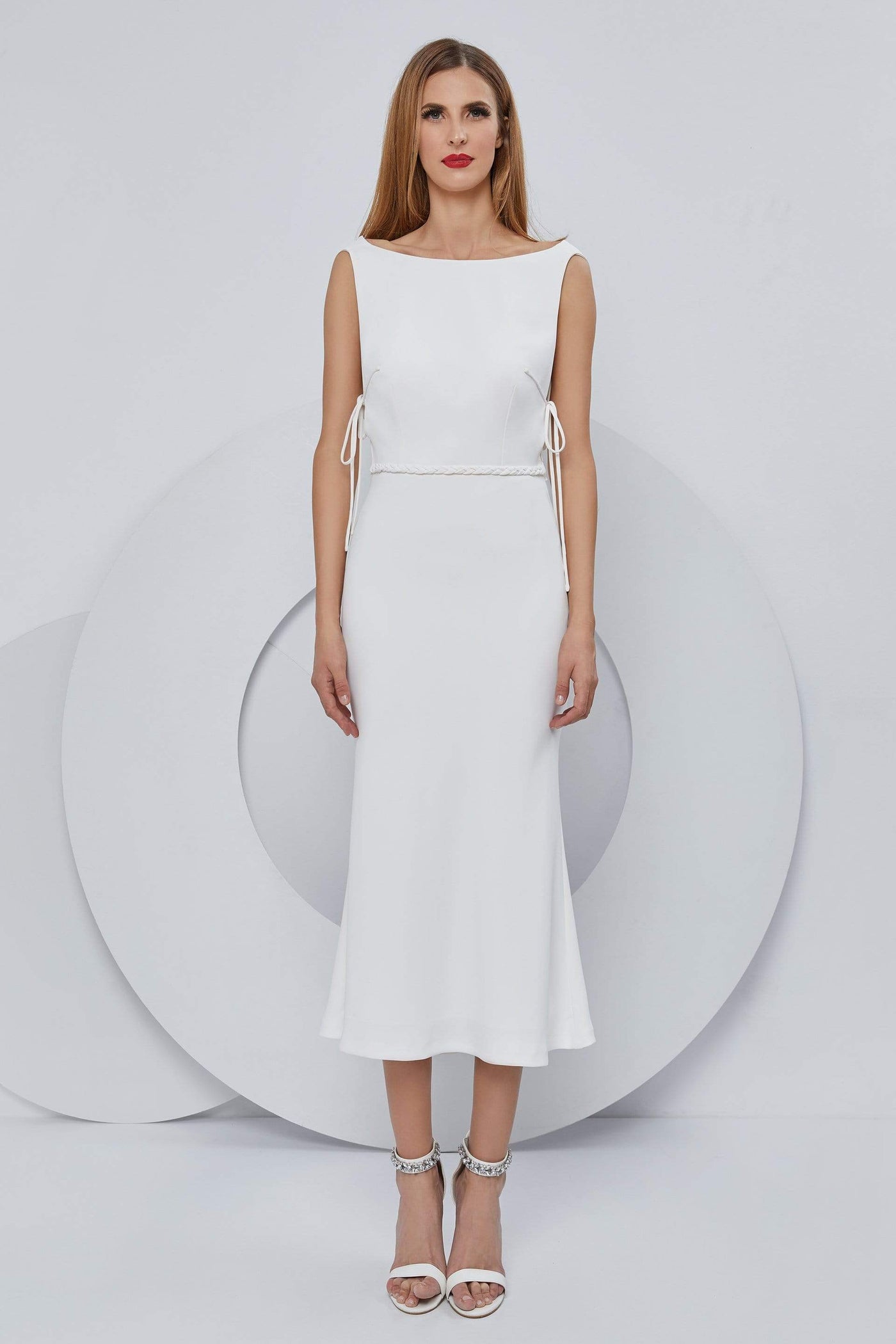 Cristallini - SKA1196 Bateau Off Shoulder Cocktail Dress Evening Dresses XS / Ivory