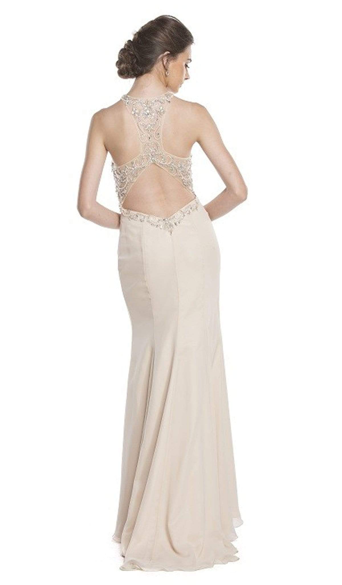 Crystal Embellished Evening Dress with Slit Dress