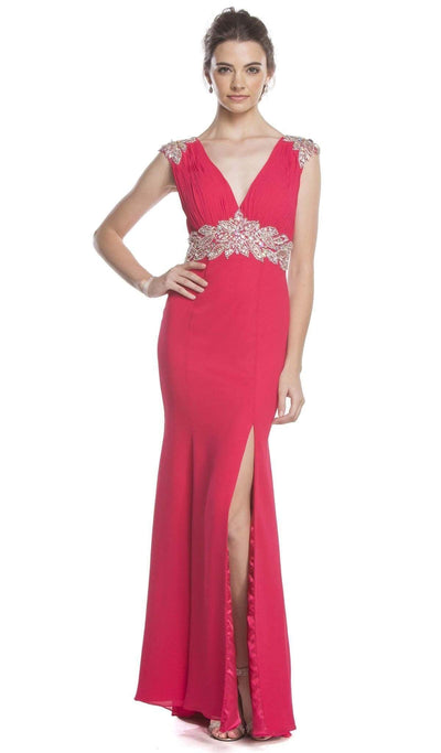Crystal Embellished Fitted Evening Dress Dress XXS / Fuchsia