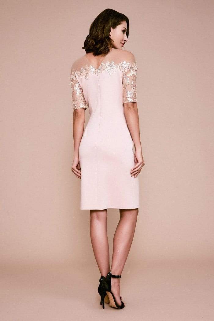 Tadashi Shoji - Illusion Off Shoulder Sheath Cocktail Dress Cocktail Dresses