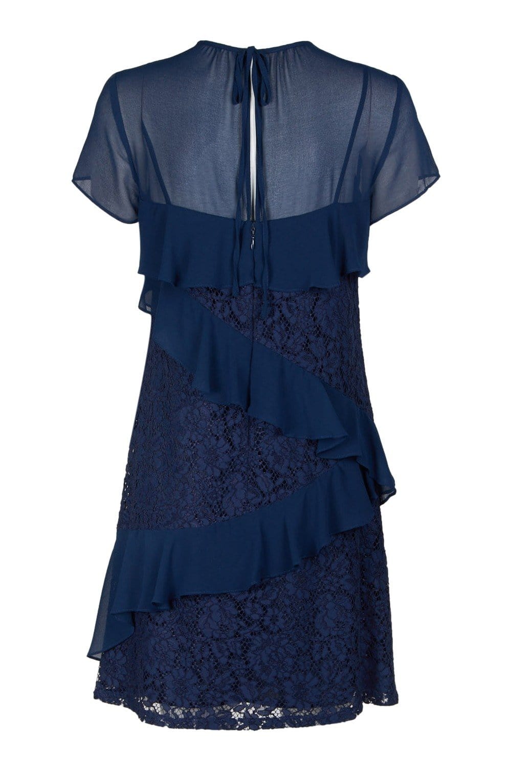 Donna Morgan - D5578M Floral Lace Ruffled Sheath Dress In Blue