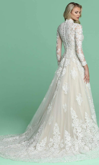 Da Vinci - Modest High Neck Lace A-line Dress 50607 - 1 pc Ivory/Ivory In Size 10 Available CCSALE 10 / Ivory/Ivory