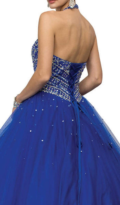 Dancing Queen - 1107 Sleeveless Beaded Halter Quinceanera Gown Special Occasion Dress M / Royal Blue