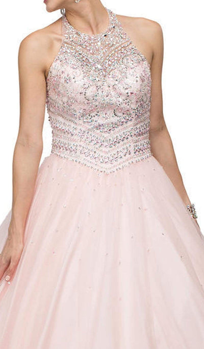 Dancing Queen - 1107 Sleeveless Beaded Halter Quinceanera Gown Special Occasion Dress S / Blush