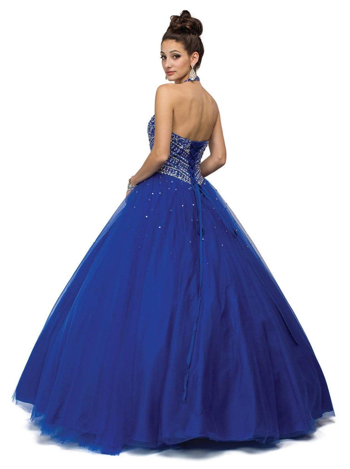 Dancing Queen - 1107 Sleeveless Beaded Halter Quinceanera Gown Special Occasion Dress XL / Royal Blue