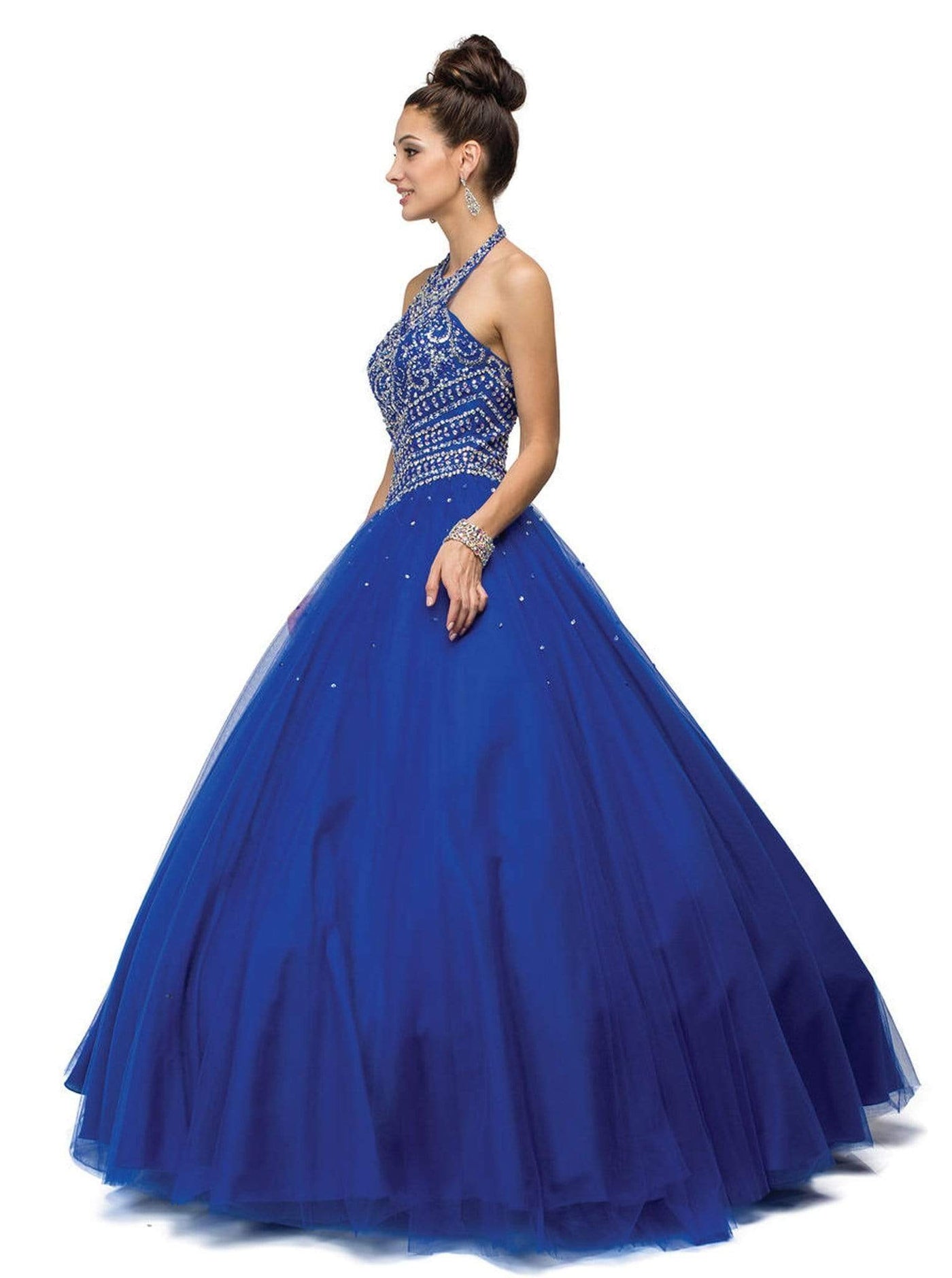 Dancing Queen - 1107 Sleeveless Beaded Halter Quinceanera Gown Special Occasion Dress XS / Royal Blue