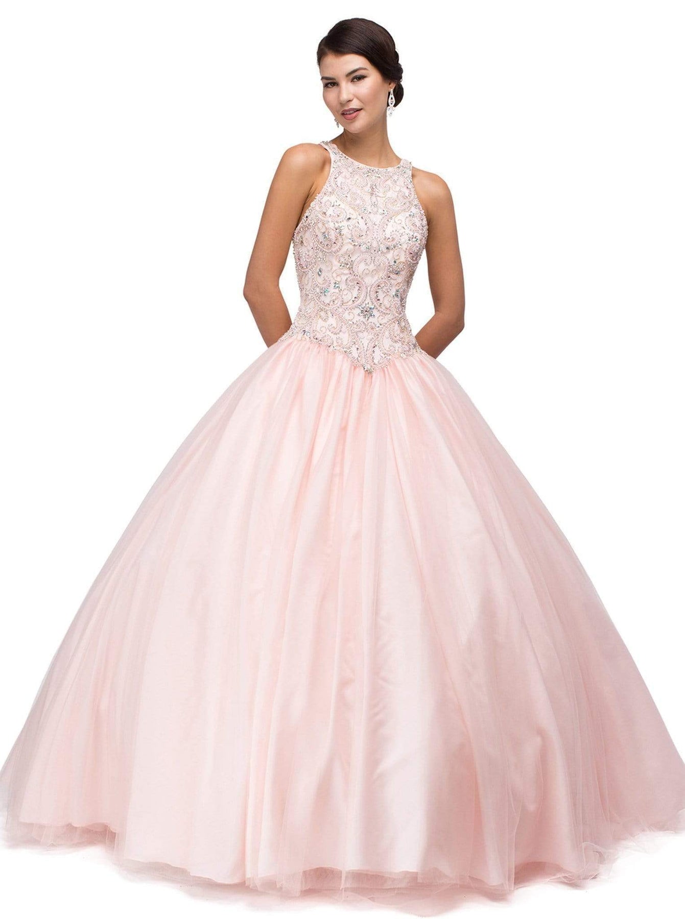 Dancing Queen - 1164 Sleeveless Jewel Embellished Quinceanera Ball Gown Special Occasion Dress XS / Blush