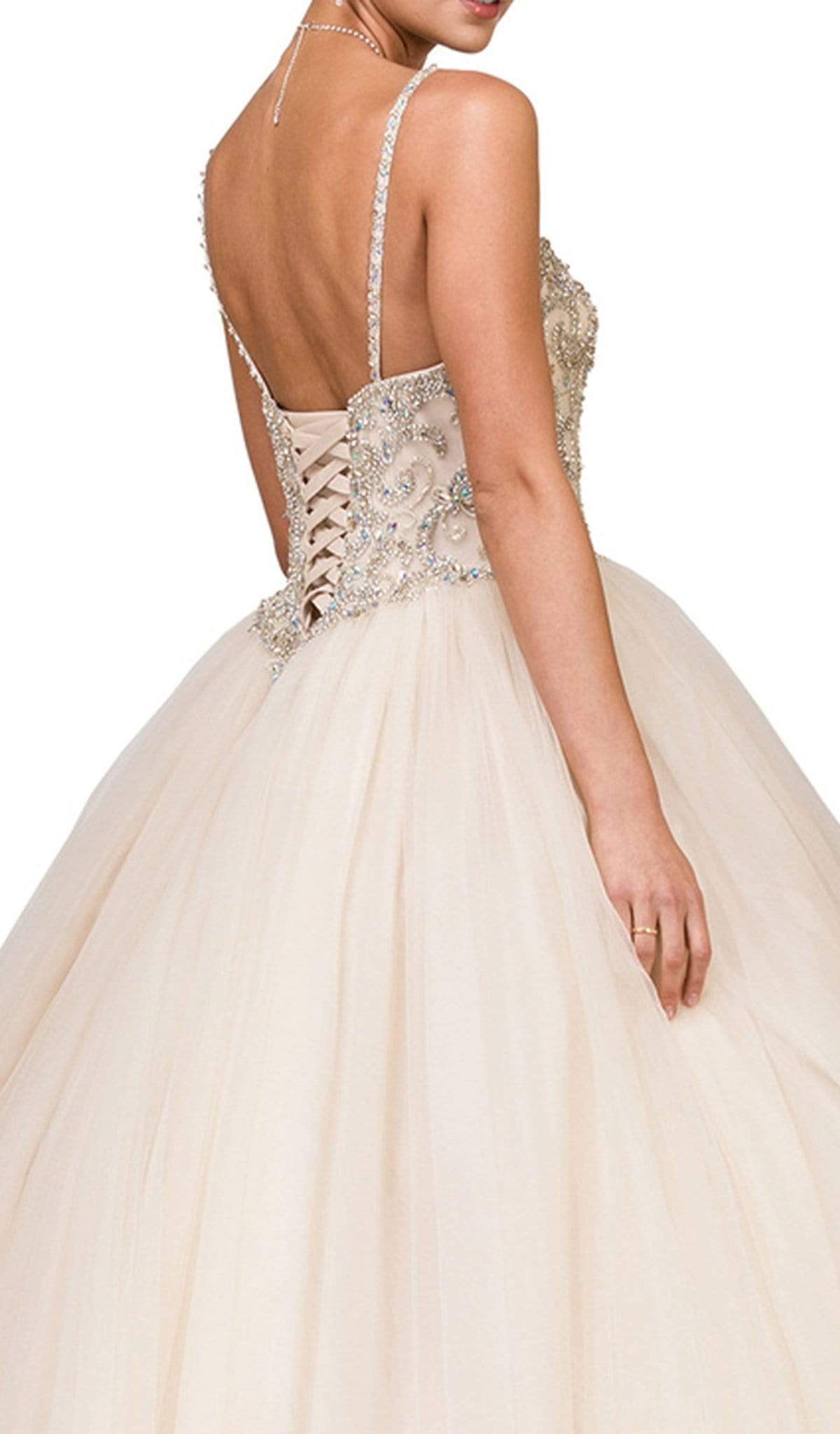 Dancing Queen - 1174 Bejeweled Sweetheart Quinceanera Gown Special Occasion Dress L / Champagne