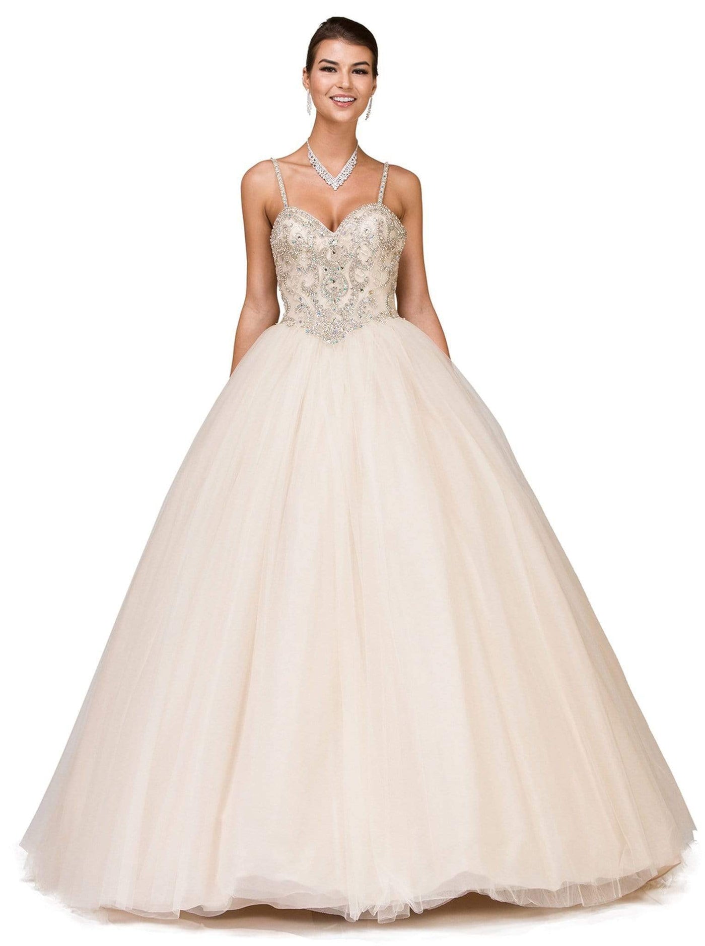 Dancing Queen - 1174 Bejeweled Sweetheart Quinceanera Gown Special Occasion Dress XS / Champagne