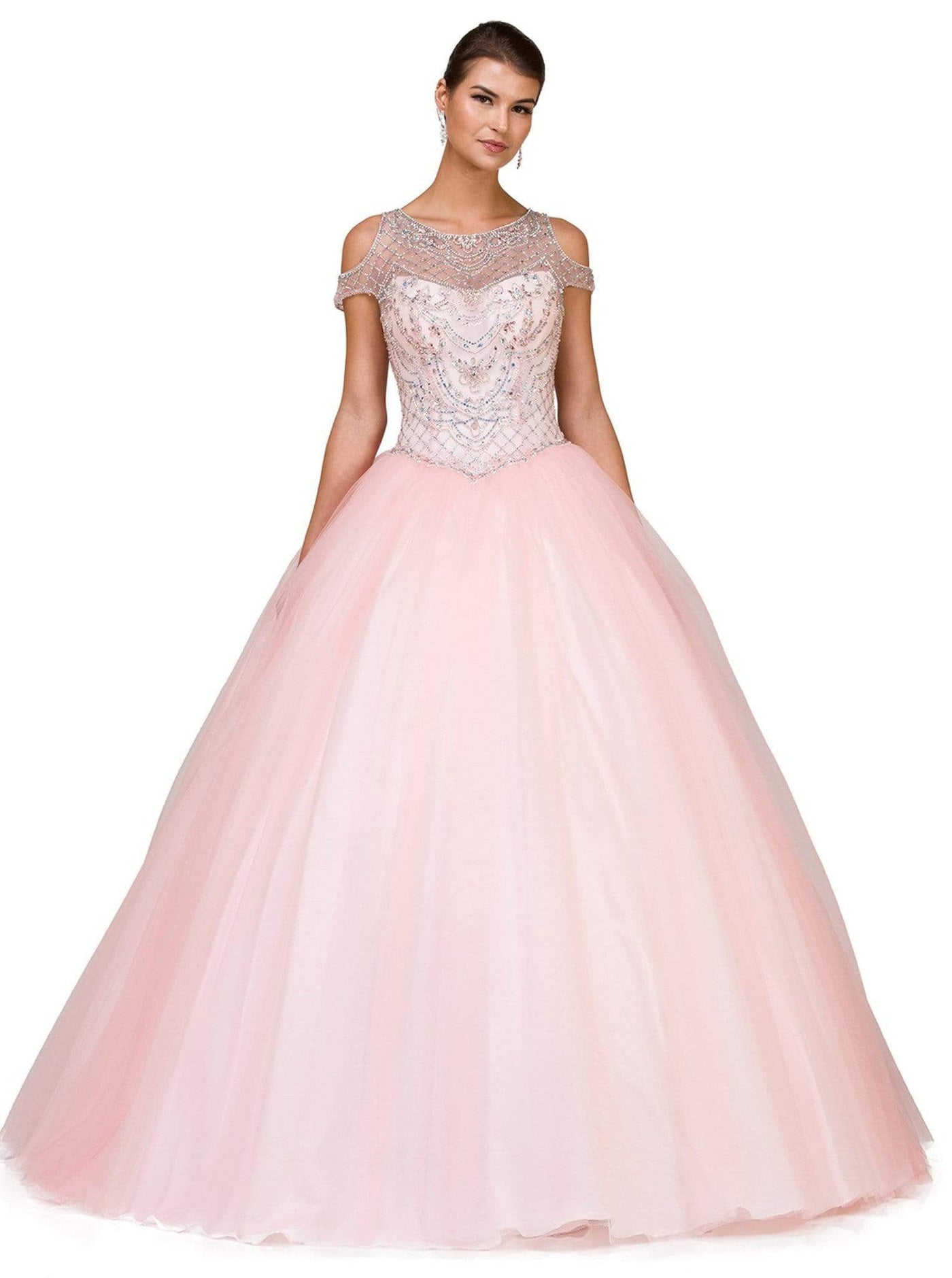 Dancing Queen - 1182 Illusion Cutaway Shoulder Evening Gown Special Occasion Dress XS / Blush