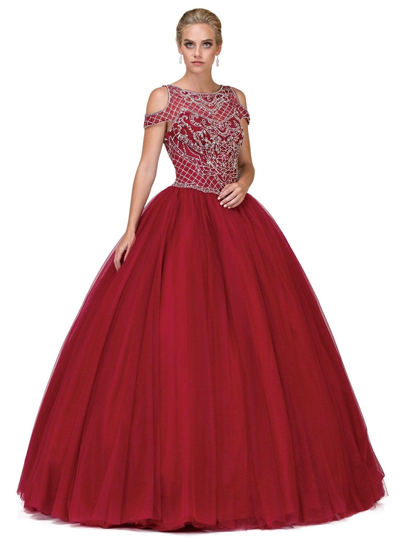 Dancing Queen - 1182 Illusion Cutaway Shoulder Evening Gown Special Occasion Dress XS / Burgundy