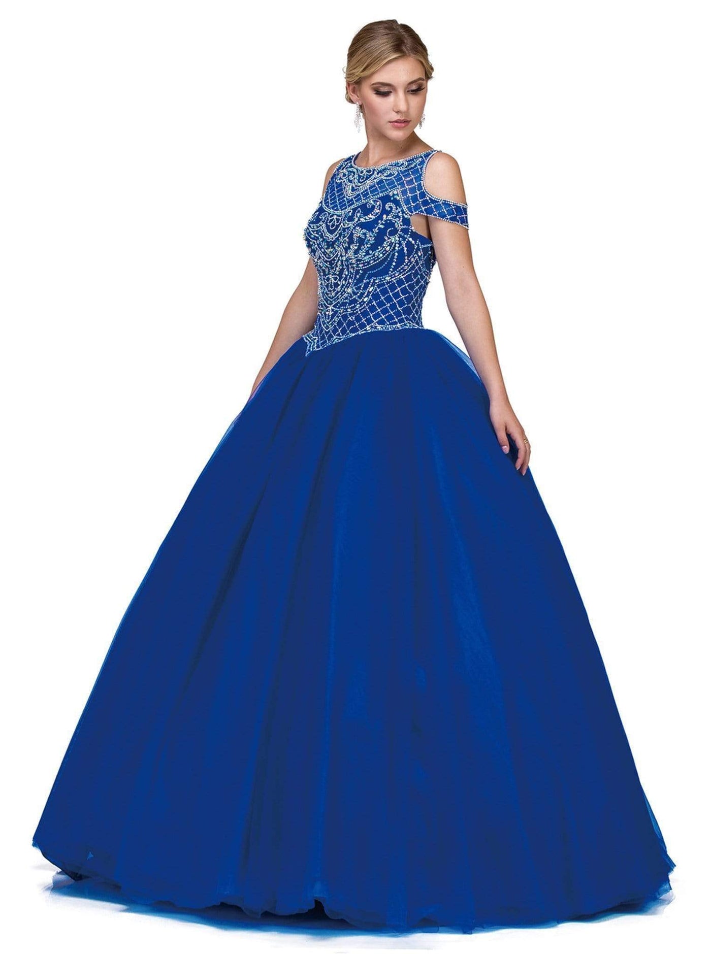 Dancing Queen - 1182 Illusion Cutaway Shoulder Evening Gown Special Occasion Dress XS / Royal Blue
